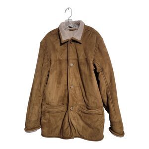 Geoffrey Beene Vegan Leather Sherpa  Lined Men Brown Tan  Winter Jacket Size XL